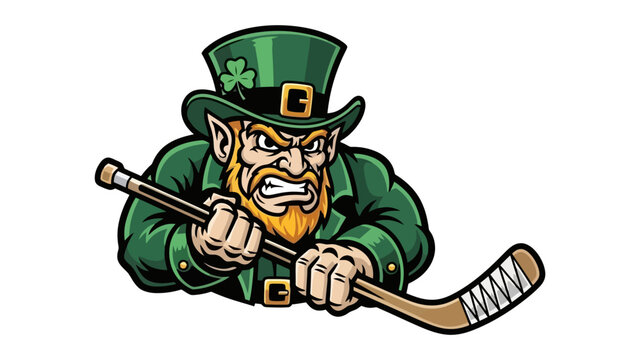 Angry Leprechaun Hockey Player Mascot.