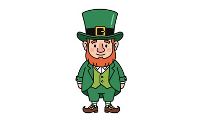 Cartoon Leprechaun Character Wearing Green Outfit and Top Hat.