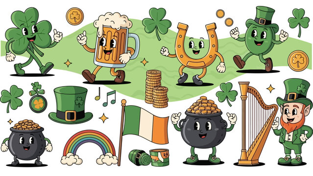 St Patricks Day Cartoon Characters and Symbols Collection.