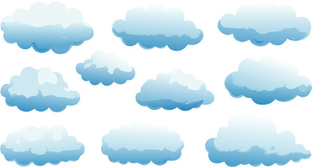 Fototapeta premium Collection of fluffy blue watercolor clouds