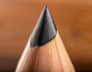 extreme macro shot of a sharpened pencil tip with graphite lead and wood texture