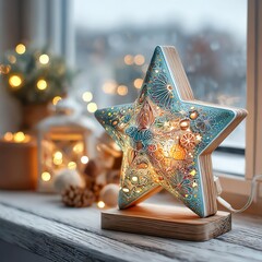 Cozy star-shaped lamp with warm lights creating a serene atmosphere.