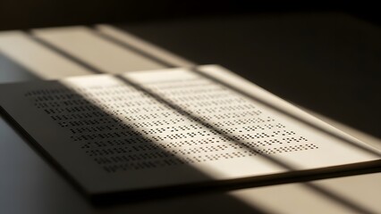Braille text illuminated by warm sunlight, symbolizing education and accessibility