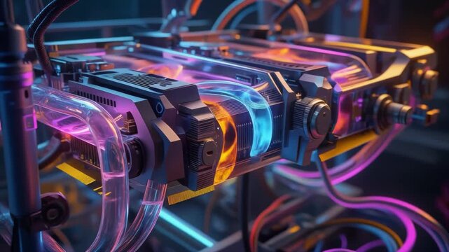 Advanced Liquid- Cooled Graphics Card with Neon Lighting and Tubes computer technology