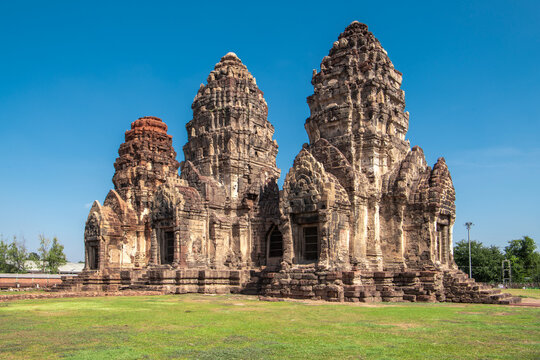 Phra Prang Sam Yot temple, ancient architecture in Center Lopburi, Thailand.