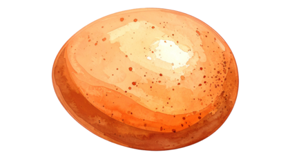 A watercolor-style illustration of a speckled, brown egg on a transparent background