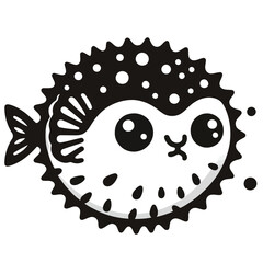 Cute cartoon pufferfish with big eyes on white background vector