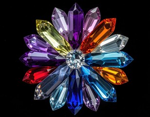 Gemstone flower in full color, center crystal, black background