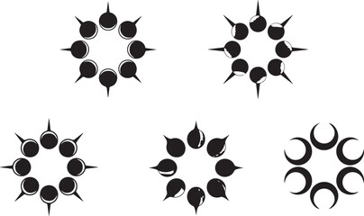 Fototapeta premium Four sets of crescent moon symbols arranged in circular patterns