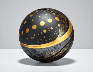 Textured ball, black, gold dots & swirl on a gray background