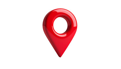 Glossy, red location marker pin, floating on a black background, suggesting navigation