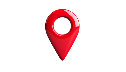 A glossy, red location marker pin floats centered on a stark black background