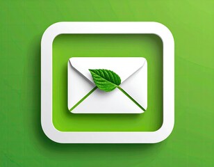 Envelope & leaf symbol, green background, framed