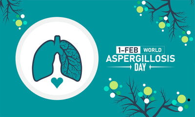 World Aspergillosis Day Poster Banner and Background Design Template Featuring Aspergillus Mold Fungus Lungs Awareness Ribbon Illustration for February 1 Health Campaign