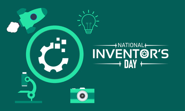 National Inventors Day Poster Banner and Background Design Template Featuring Thomas Edison Light Bulb Patent Gear Innovation Illustration for February 11 Inventor Celebration Theme