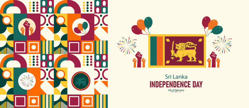 Sri Lanka Independence Day. Latest horizontal Poster Banner and Background Design Template Featuring Lion Flag Palm Fronds National Colors pattern Illustration for February 4 Freedom Celebration