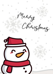 Cute Kawaii Snowman Merry Christmas Greeting Card Vector