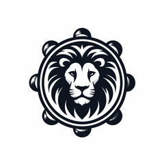 Black and white lion head logo on white background vector