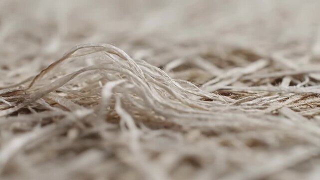 Close-up of beige straw or hay texture with transparent plastic sheet.