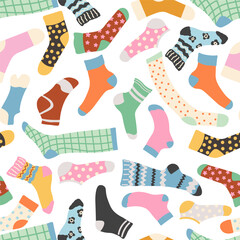 seamless pattern with colored patterned socks in vector. Element for decoration design postcards poster background backdrop wrapping wallpaper banner textile