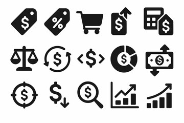 Icons of economy and finance: shopping, pricing, and market trends