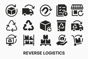 Reverse logistics icons with recycling and inventory symbols