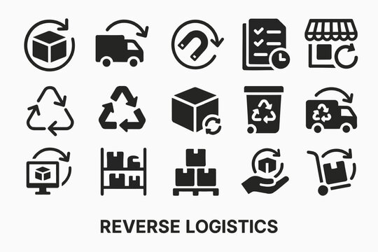 Reverse logistics icons with recycling and inventory symbols