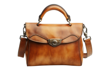Stylish leather handbag with metal accents isolated on transparent background
