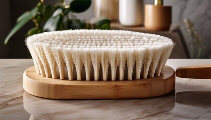 natural wooden brush with soft white bristles luxury bathroom maintenance