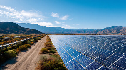 Expansive Aerial View Of Modern Solar Panel Field In Desert