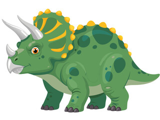 Vector illustration of a green triceratops dinosaur in a plain white background © PDWN Creative