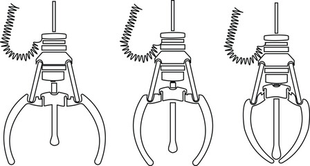 Set of crane claw machine icons, collection of arcade grabber toy symbols, group of line vector illustrations, add claw, gripper, catcher, pickup device, black