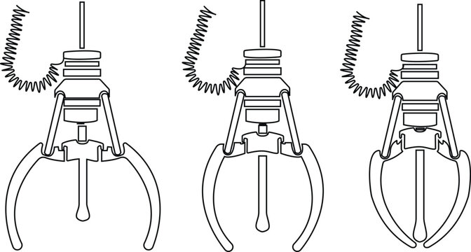 Set of crane claw machine icons, collection of arcade grabber toy symbols, group of line vector illustrations, add claw, gripper, catcher, pickup device, black