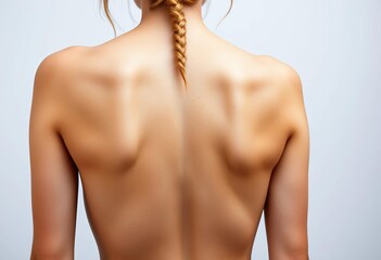 Bare back, smooth skin, graceful curve, delicate spine,  detail,  line