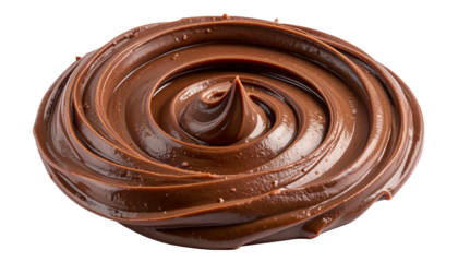 Swirled rich chocolate spread, smooth and glossy, isolated on a black background