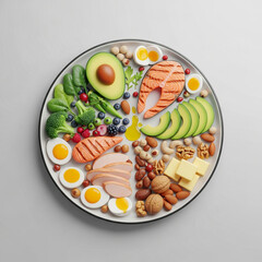 Healthy Ketogenic Diet Food Concept on Plate with Salmon Avocado and Eggs