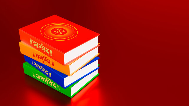 Stack of sacred Vedic scriptures symbolizing ancient Indian spiritual wisdom