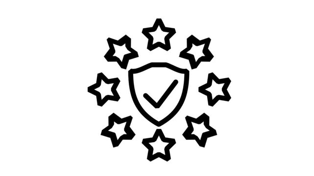 Animated premium security shield with stars. Represents certified protection, quality assurance, excellence, trust, and guaranteed safety in business designs.