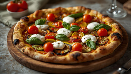 pizza with tomatoes and mushrooms