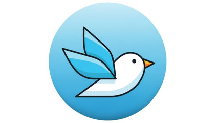 A white bird with blue wings and orange beak on a blue circle background