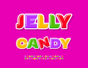 Vector Creative Card Jelly Candy. Joyful Glossy Font. Colorful Alphabet Letters and Numbers set. 