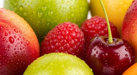 Vibrant Assortment of Fresh Juicy Fruits with Water Droplets and Bright Colors