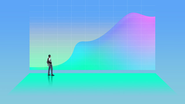 Digital mixed media with businessman observing growth chart. Concept of data driven decisions, performance analysis, business forecasting, and strategic evaluation. - Powered by Adobe