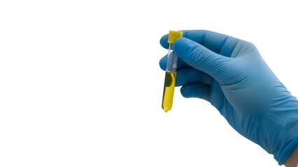 Medical doctor hand holding test tube with urine sample for laboratory urinalysis and diagnosis