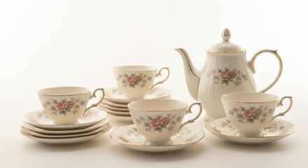 Fototapeta premium Elegant porcelain tea set with floral design