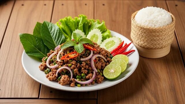 Spicy thai minced pork salad larb moo