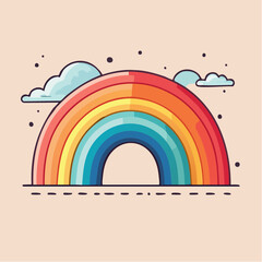 A colorful rainbow with clouds on a light background.