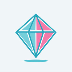 Diamond shape with blue and pink halves, outlined in blue, on a white background.
