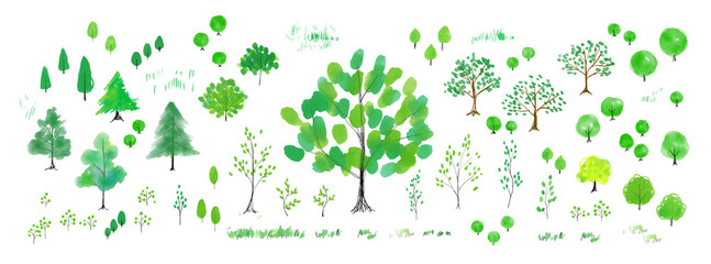 Hand-drawn tree and leaf illustration set &ndash; warm and rustic nature elements　素朴でかわいい手描きの木と植物のイラストセット