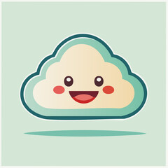 Cute cartoon cloud with a happy face and rosy cheeks floating on a light green background.